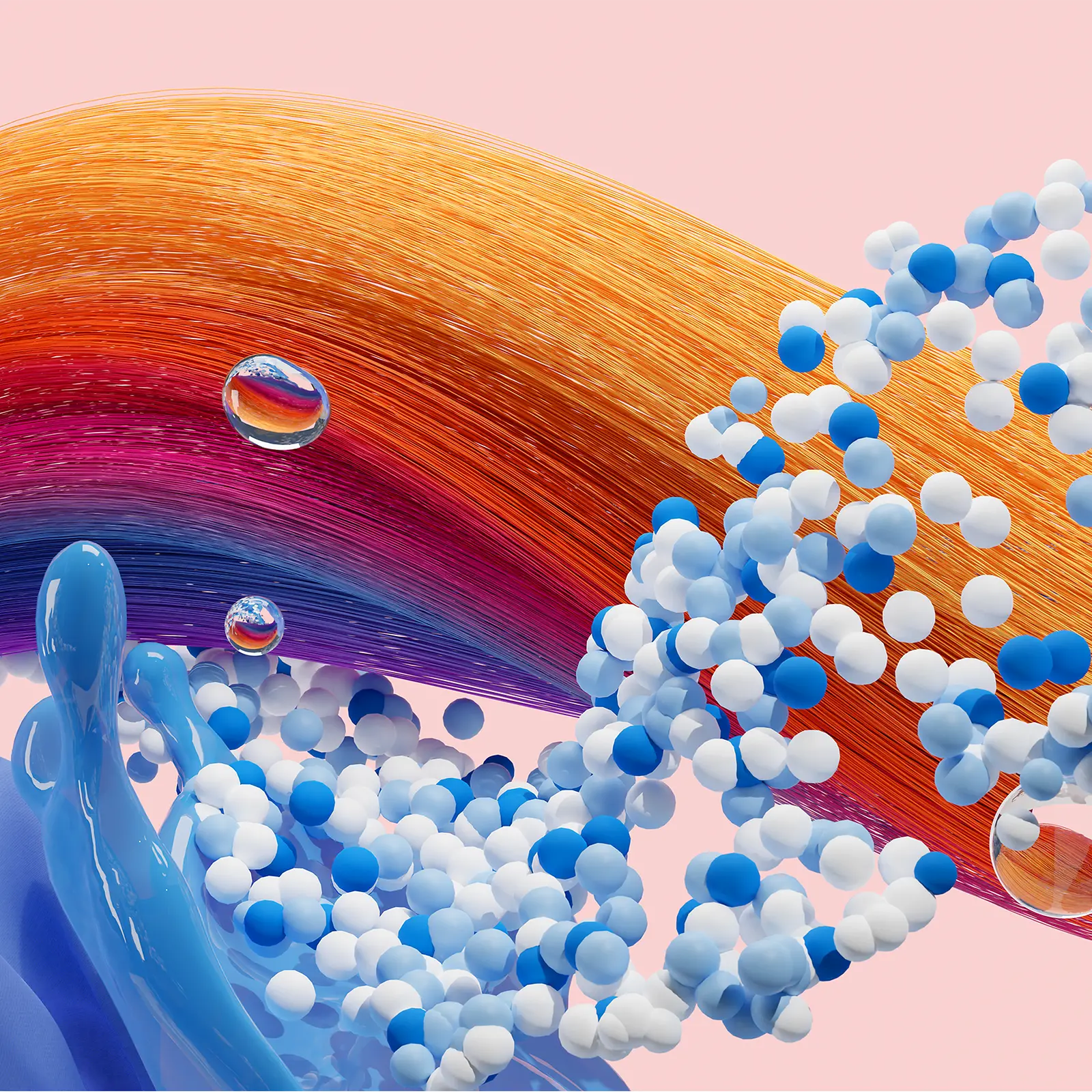 Imagen abstracta que representa las marcas de consumo de Henkel en los segmentos de peluquería, detergentes y cuidado del hogar. 