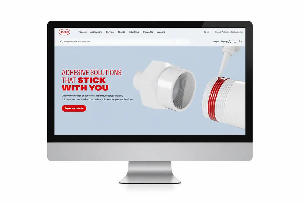 Pantalla con el sitio web de Henkel Adhesive Technologies.. 